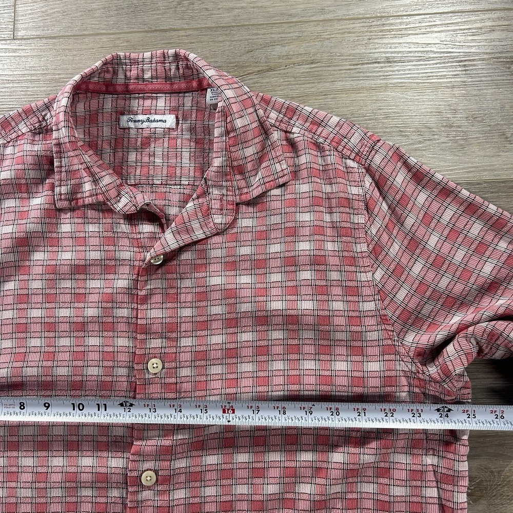 Tommy Bahama XL Pink Silk Plaid Short Sleeve Button Up Retro Groovy Beach - Picture 7 of 10